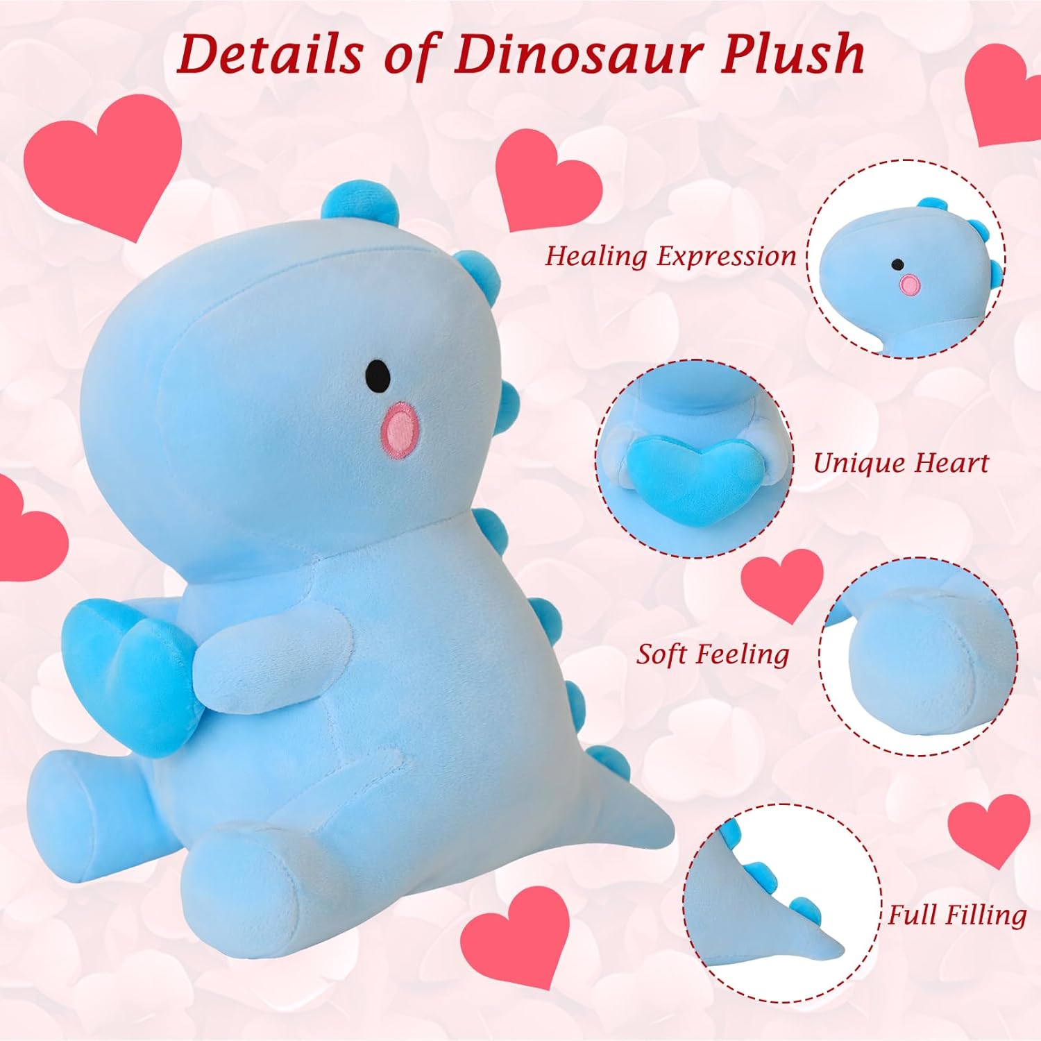 SQEQE Dinosaur Stuffed Animal, Loving Soft Dino Plush Toys with Holding Heart, Sweet Romantic Anniversary Birthday Gift for Her Girls Boys Girlfriend(Blue,20 inch) - Image 4