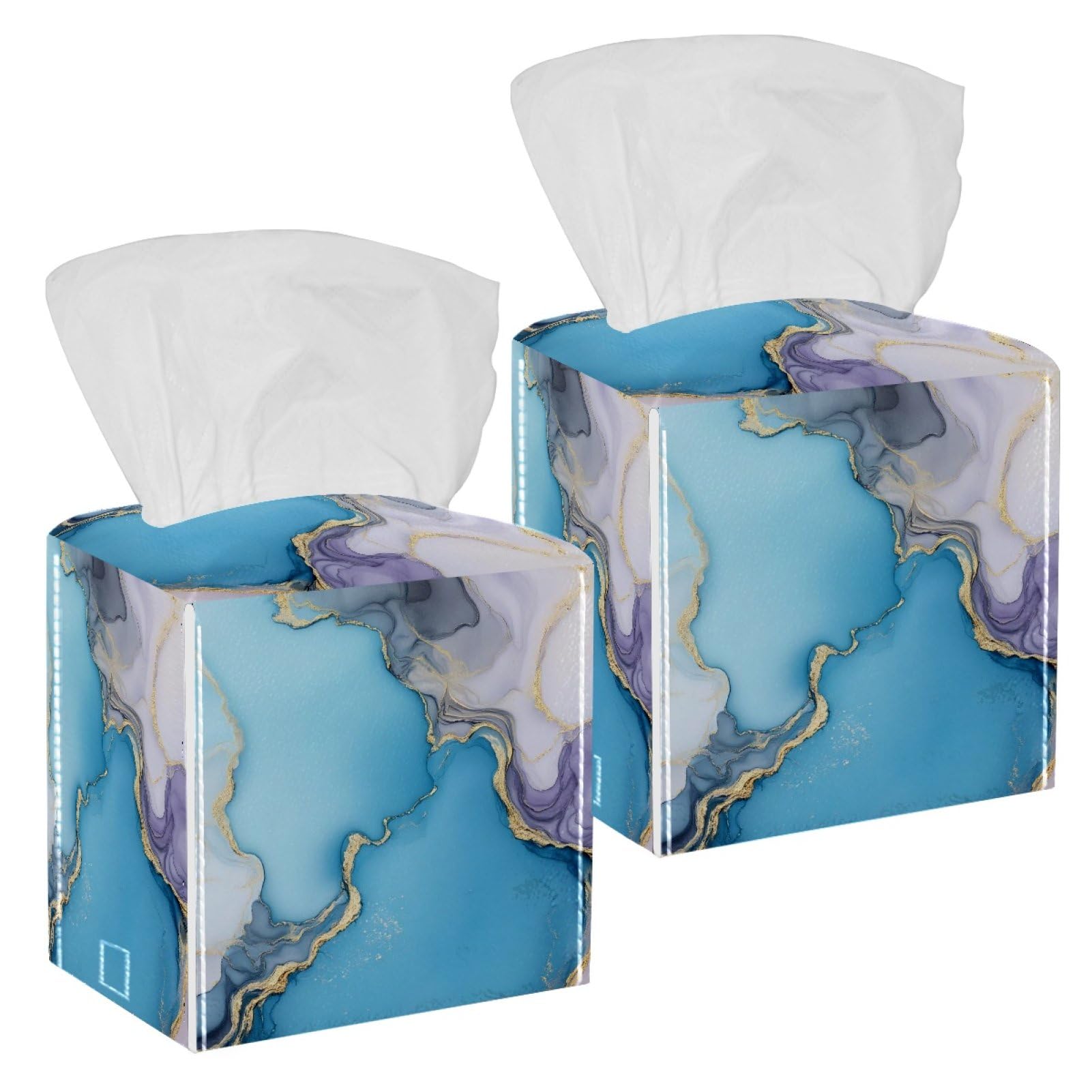Marble Texture Tissue Box Cover, 2 Pack PU Leather Square Facial Tissue Dispenser Box holder for Home Office Car