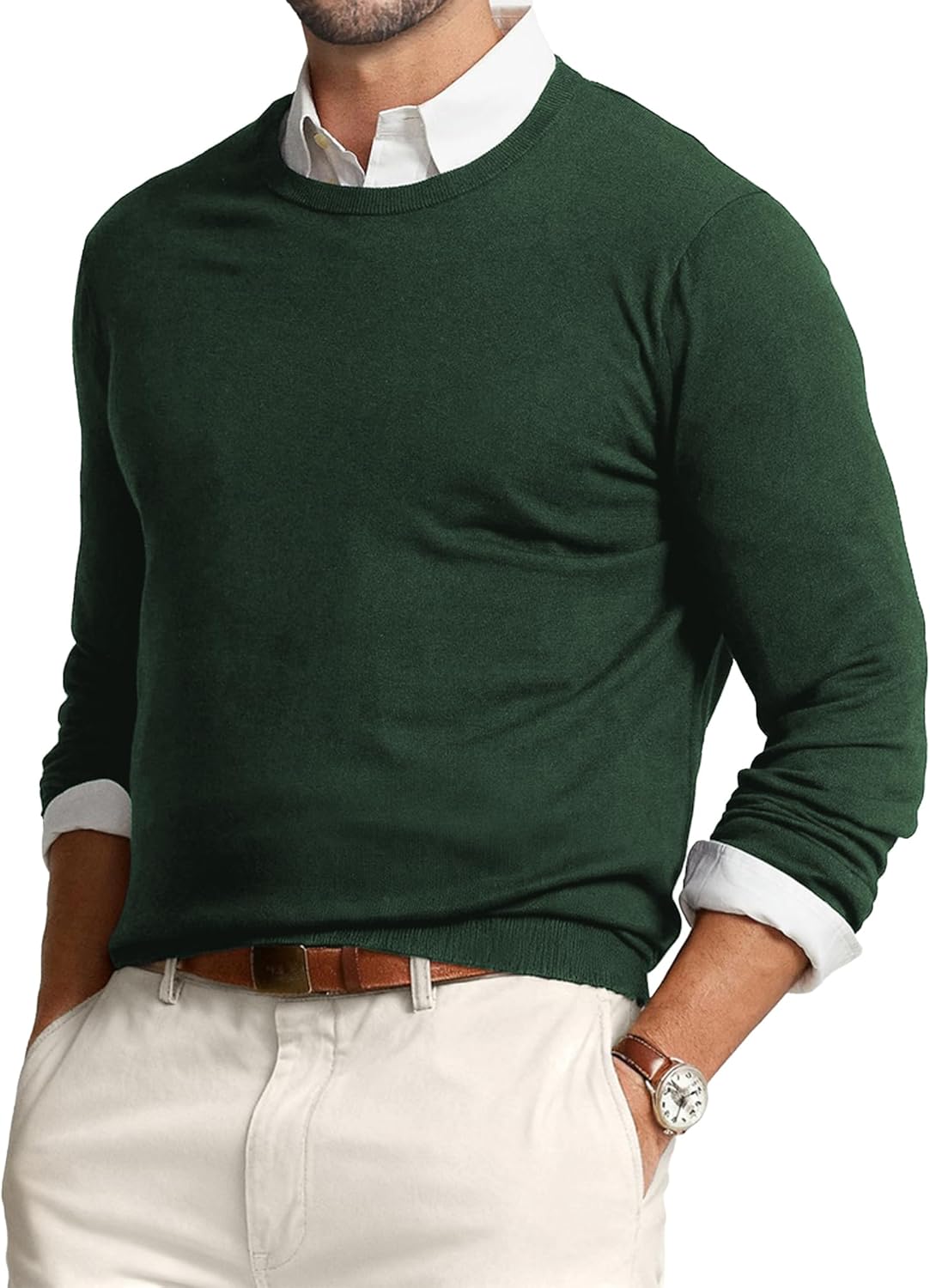 JMIERR Men's Wool Blend Sweaters Classic Crew Neck Casual Old Money Fall Sweaters