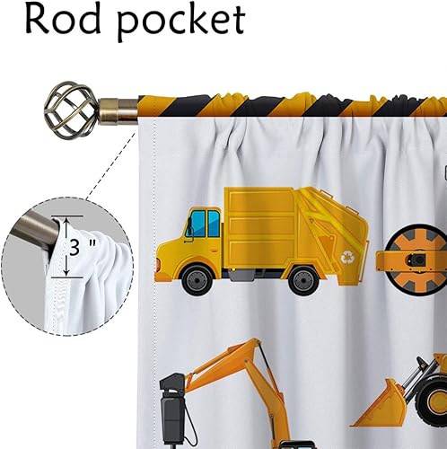 Miniatura 4 de Cortinas opacas de construcción para niños y niñas, decoración de oscurecimiento de habitación, bulldozer de dibujos animados amarillos, tractor,