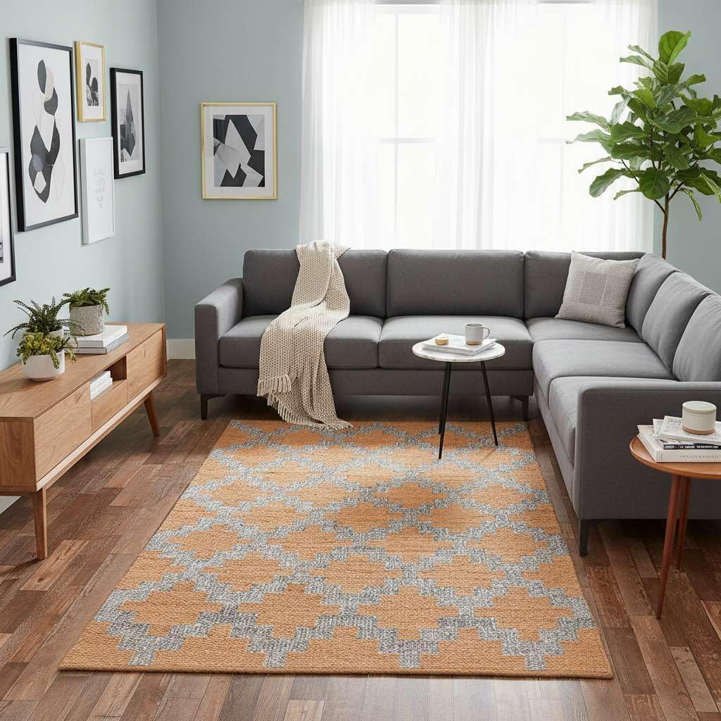 10x10 Feet Hemp and Recycled Area Rug - Neutral Geometric Floor Carpet, Boho Farmhouse Style Rug for Living Room, Dining Room & Home Décor