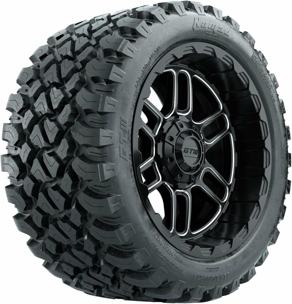 GTW 14 Inch Golf Cart Wheels and Tires Combo | GTW Titan Matte Black/Machined Wheels on 23x10-R14 (23") Nomad Steel Belted Radial All Terrain Tires | Set of 4