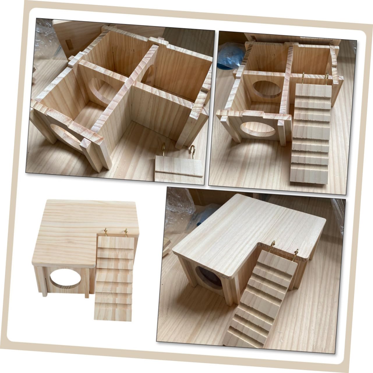 Supvox Holz Hamsterversteck mit Leiter und Kabine, Beiges Satz