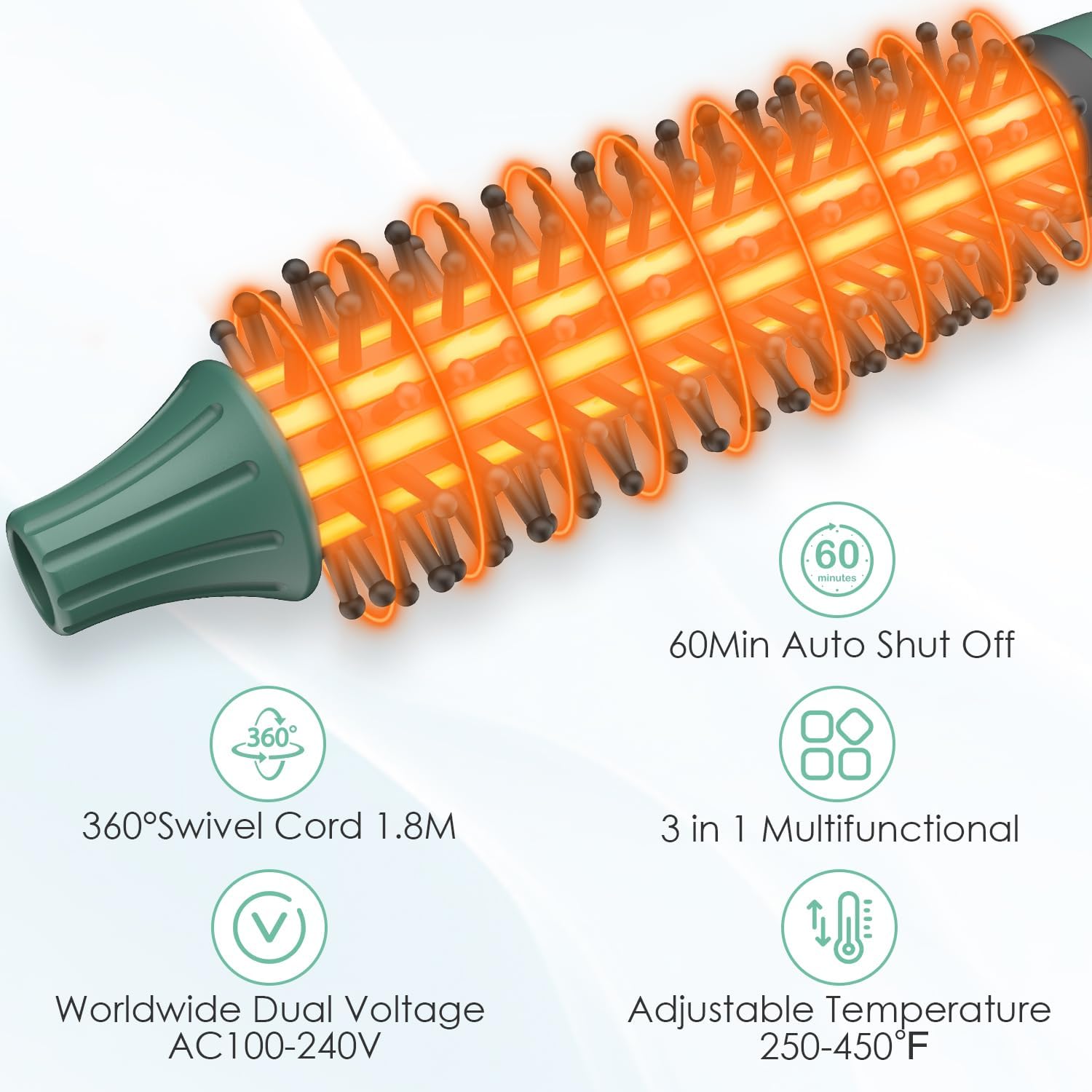 3/4 Inch Barrel Thermal Round Brush, Volume Heat Styling Brush for Men and Women Medium Thin Curly Straight Hair, Heated Curling Iron,12 Temperature Setting (1.35 Inch with Bristles) - Image 3