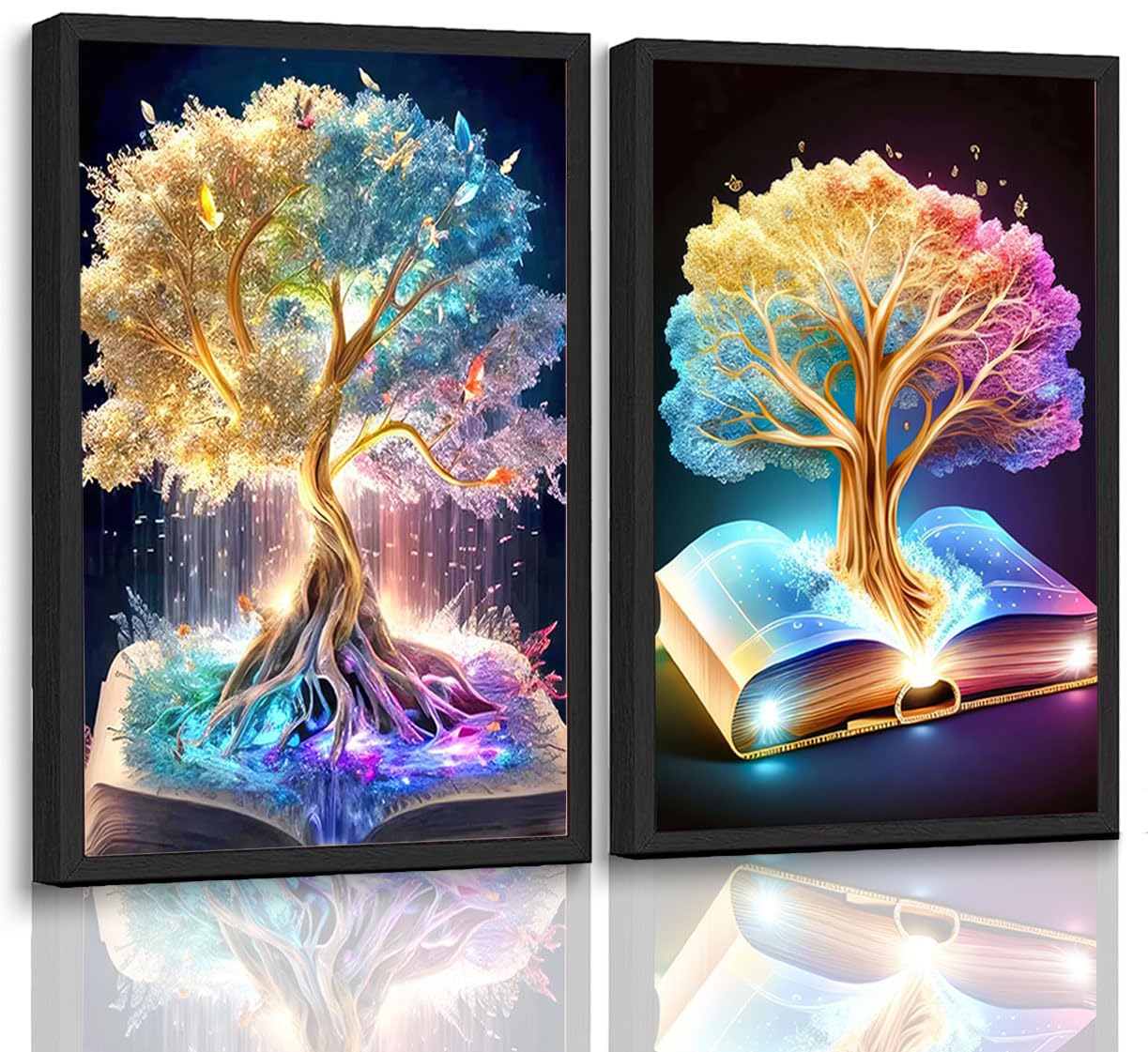 2pcs Magical Tree of Life Wall Art Colorful Tree Art Posters Prints Pictures Fantasy Magic Tree Canvas Paintings Bathroom Living Room Wall Decor Aesthetics Unframed