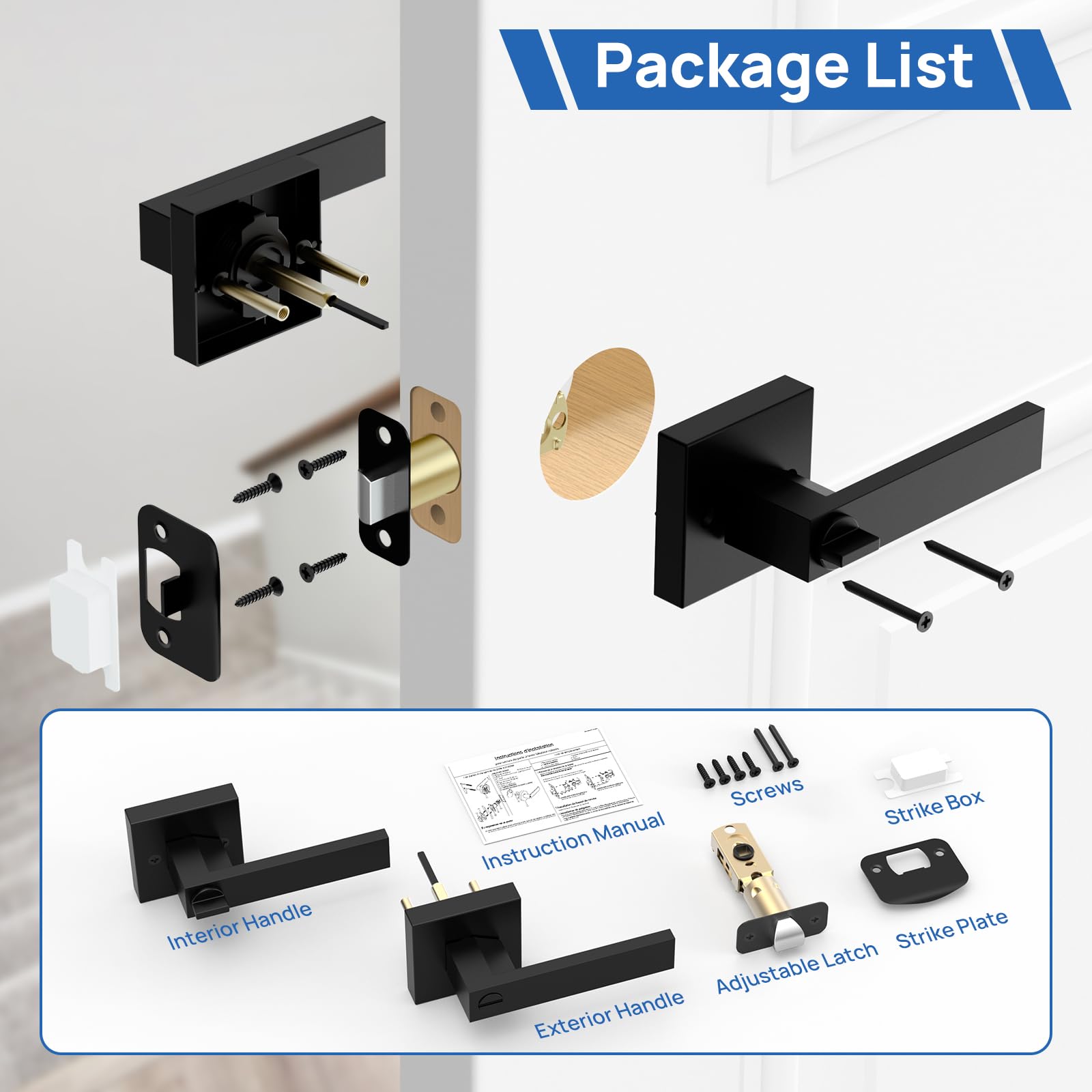 Matte Black Door Knobs - Keyless Security & Privacy -6