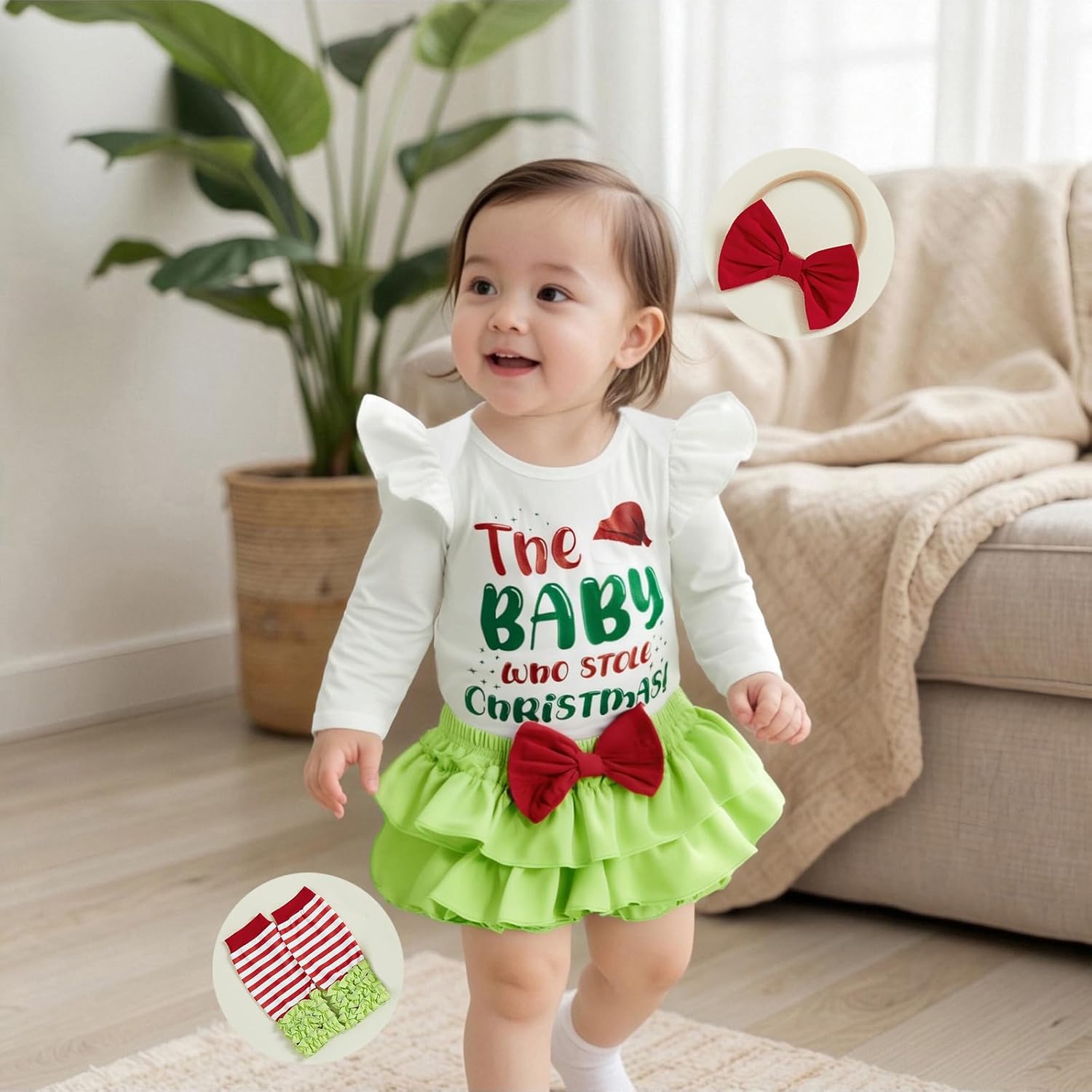 My First Christmas Baby Girl Outfit Newborn Long Sleeve Romper Onesie Tutu Skirt Shorts Set Cute Christmas Clothes - Image 2