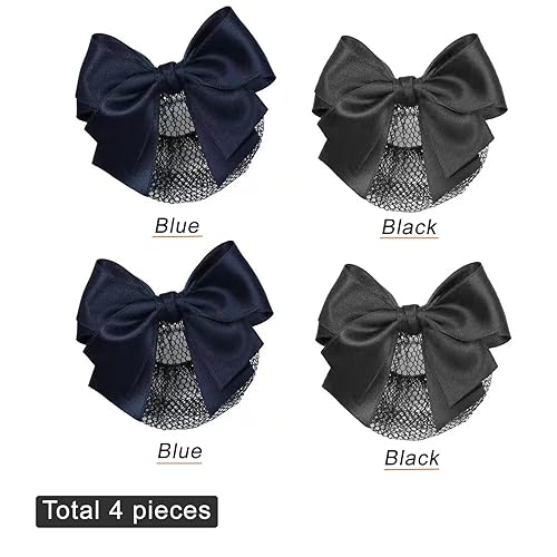Miniatura 3 de 4 pinzas para el cabello para mujer con moño, cubierta de moño para el cabello, pasadores, red de red para el pelo (2 unidades, azul + 2 negro)