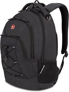 SwissGear Bungee Core Laptop Backpack, Fits Most 13-Inch Laptops, Airflow Back Panel, Reflective Accents, and Bungee Cord System, Black, 26L, 17.25-Inch