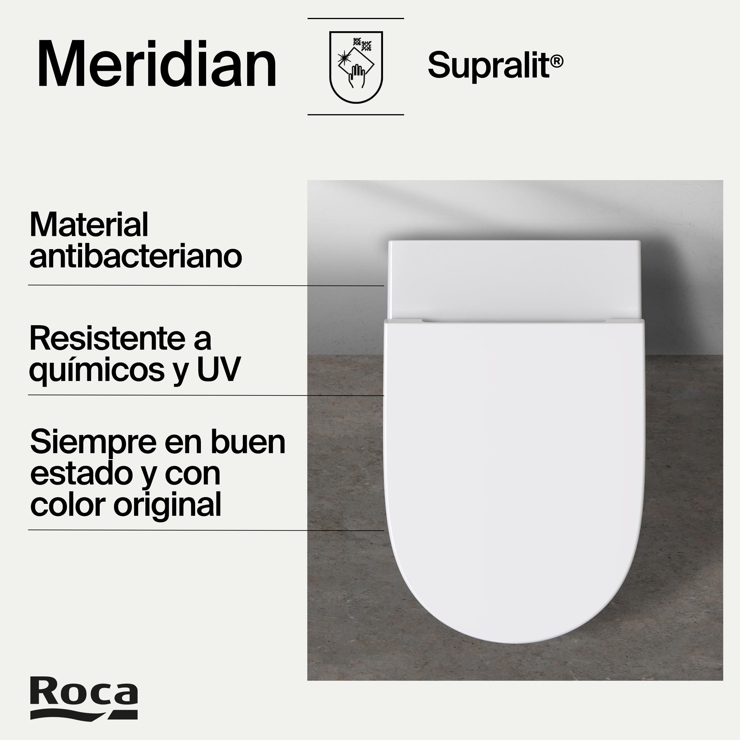 Roca Meridian - Tapa y asiento de Supralit para inodoro con caída amortiguada, tapadera de WC original con ajuste perfecto, recambio de tapa de váter resistente, blanco, A8012A200B