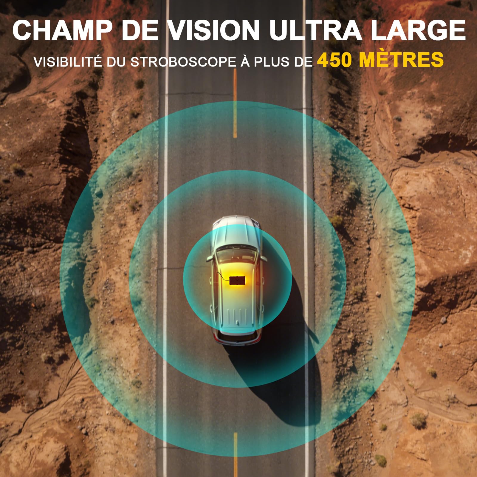 Rampe Gyrophare LED Magnétique 12V 24V, Orange, 48 LEDs, IP67 | Base Aimantée 130 km/h, Câble 4,8m, 16 Motifs Stroboscopiques, Patin Anti-Rayures, pour Utilitaires et Chantiers