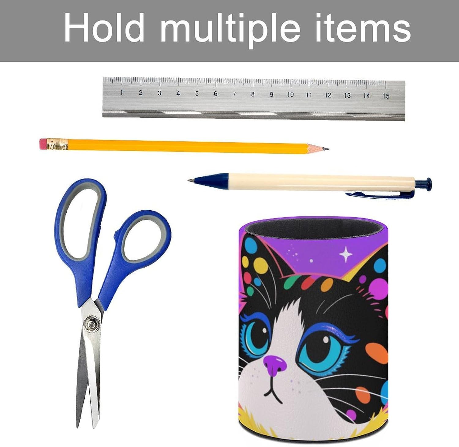 Colorful Cat Pencil Case Round Pen Holder Office Desk Organizer Cute Pencil Cup Caddy Makeup Brush Storage Organizer Office Desktop Stationery Container Accessories image 5