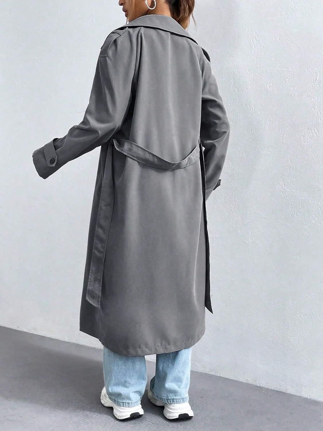 Womens Fashion Trench Outwear Solid Color Loose-Fit Trench Coat Jacket Coat