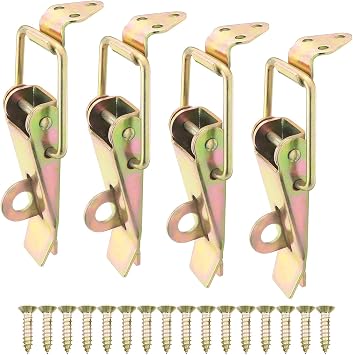 4PCS 90 Degree Right Angle Latch Stainless Steel Tool Box Hood Locks Latches Spring Loaded Toggle Lock Clasp Buckle Latch Tool Box Hasps, Large