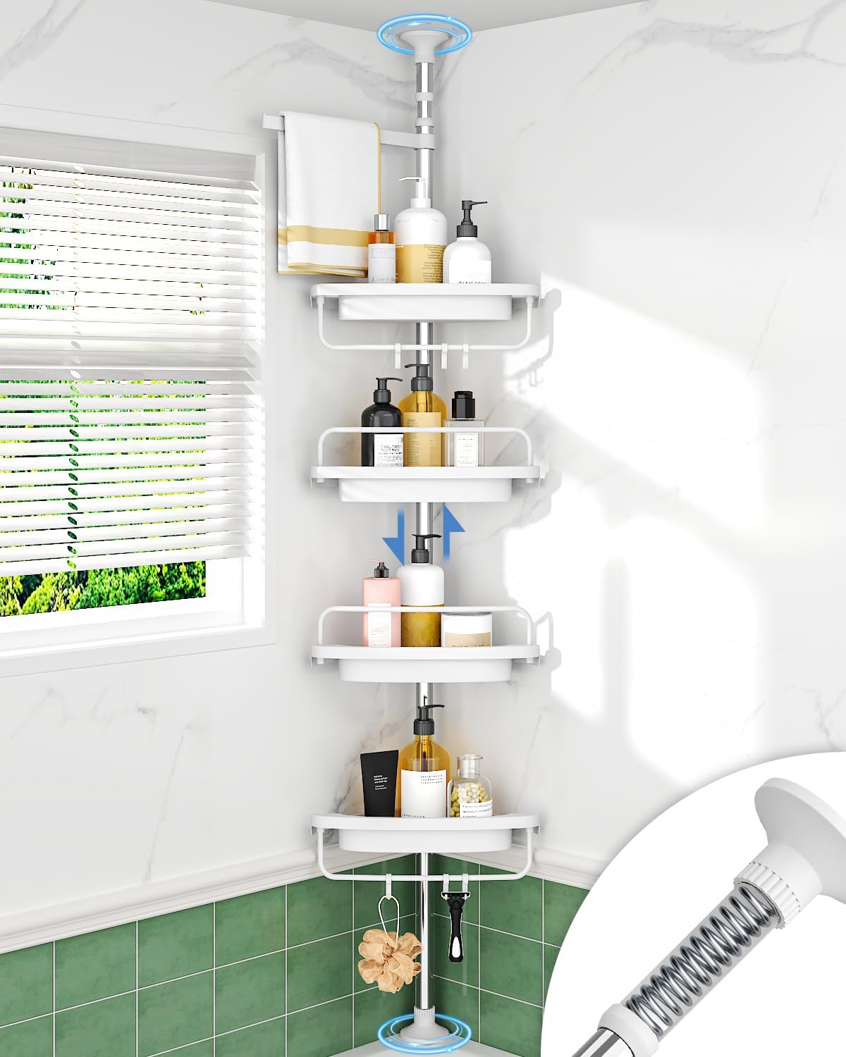 ALLZONE Rustproof Shower Caddy Corner, 4-Tier Adjustable Shelves with ...