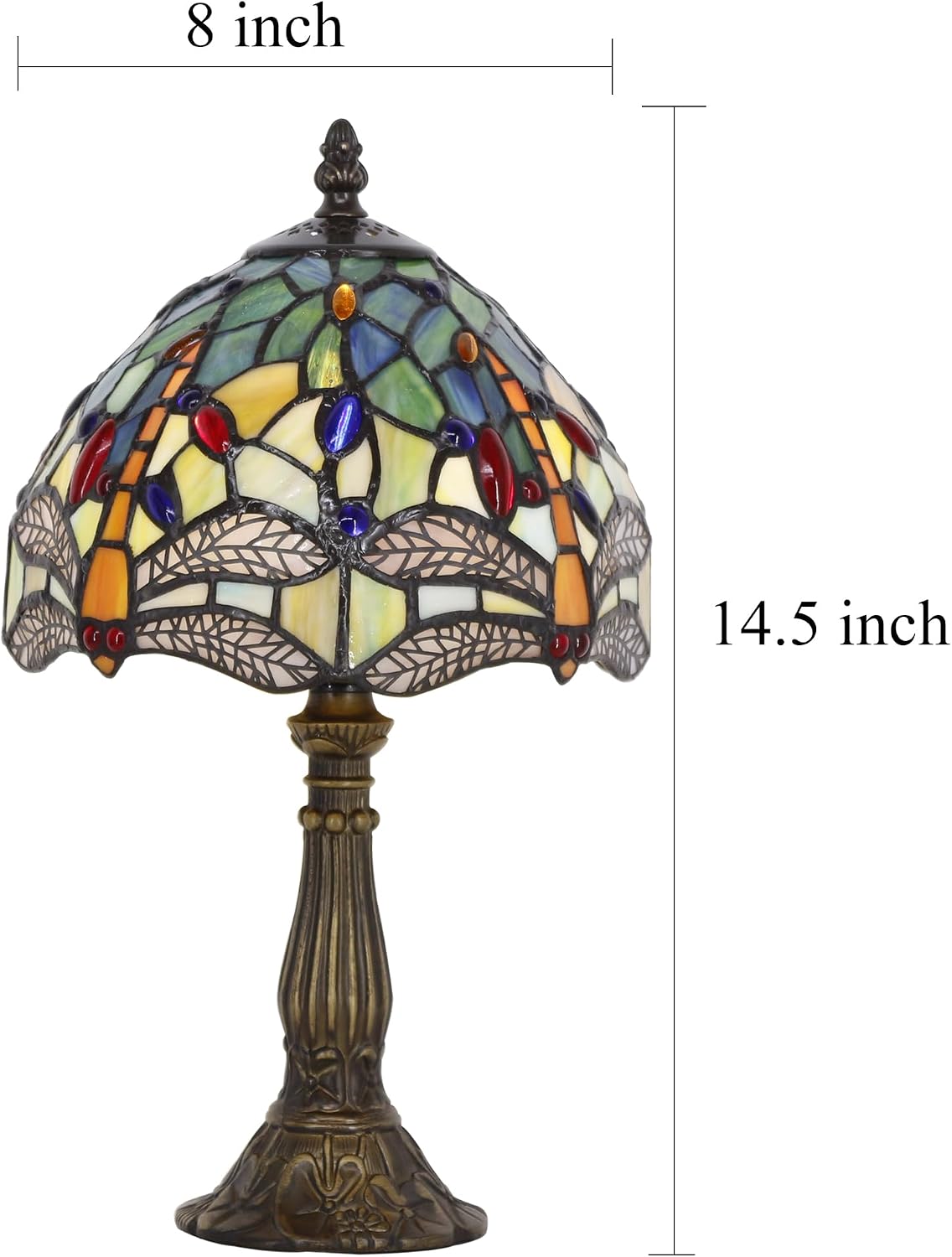 Small Tiffany Lamp Stained Glass Desk Lamp Vintage Tiffany Bedside Table Lamp for Home Living Room Bedroom Nightstand 8X15 Inch (Yellow Dragonfly Style)