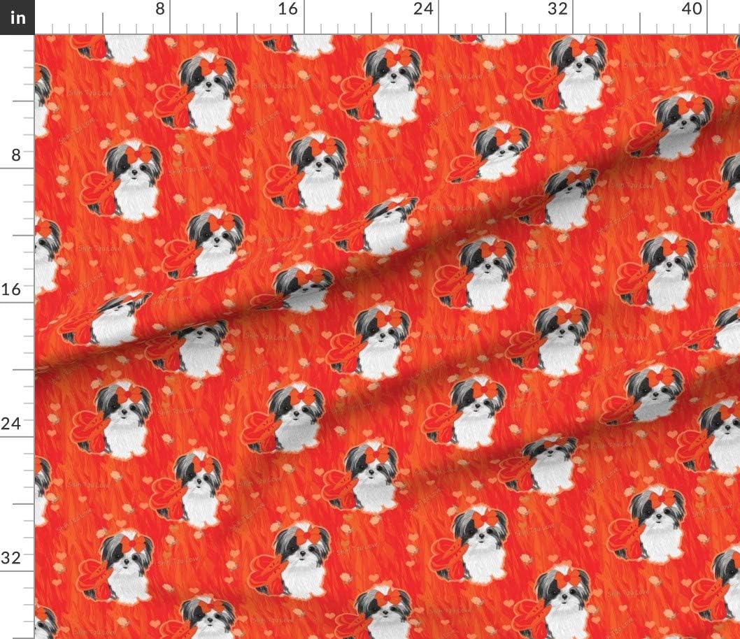 Spoonflower Fabric - Shih Tzu Tangerine Love Orange Roses Hearts Printed on Petal Signature Cotton Fabric by The Yard - Sewing Quilting Apparel Crafts Decor