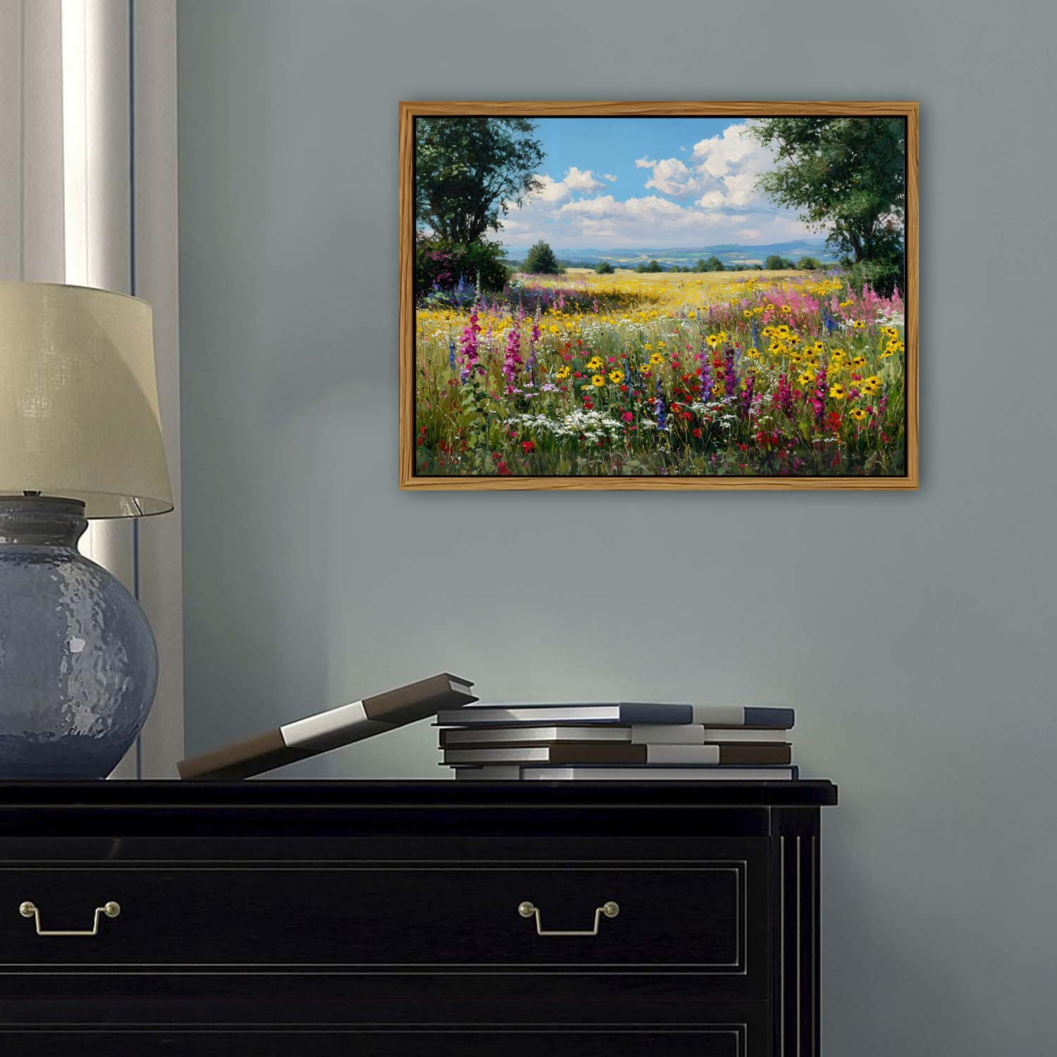 Floral Landscape Wall Art Spring Wildflower Wall Decor Field of Flower Pictures Wall Decor Farmhouse Flower Meadow Field Canvas Prints Rustic Country Artwork Living Room Bedroom Home Decoration 12x16"