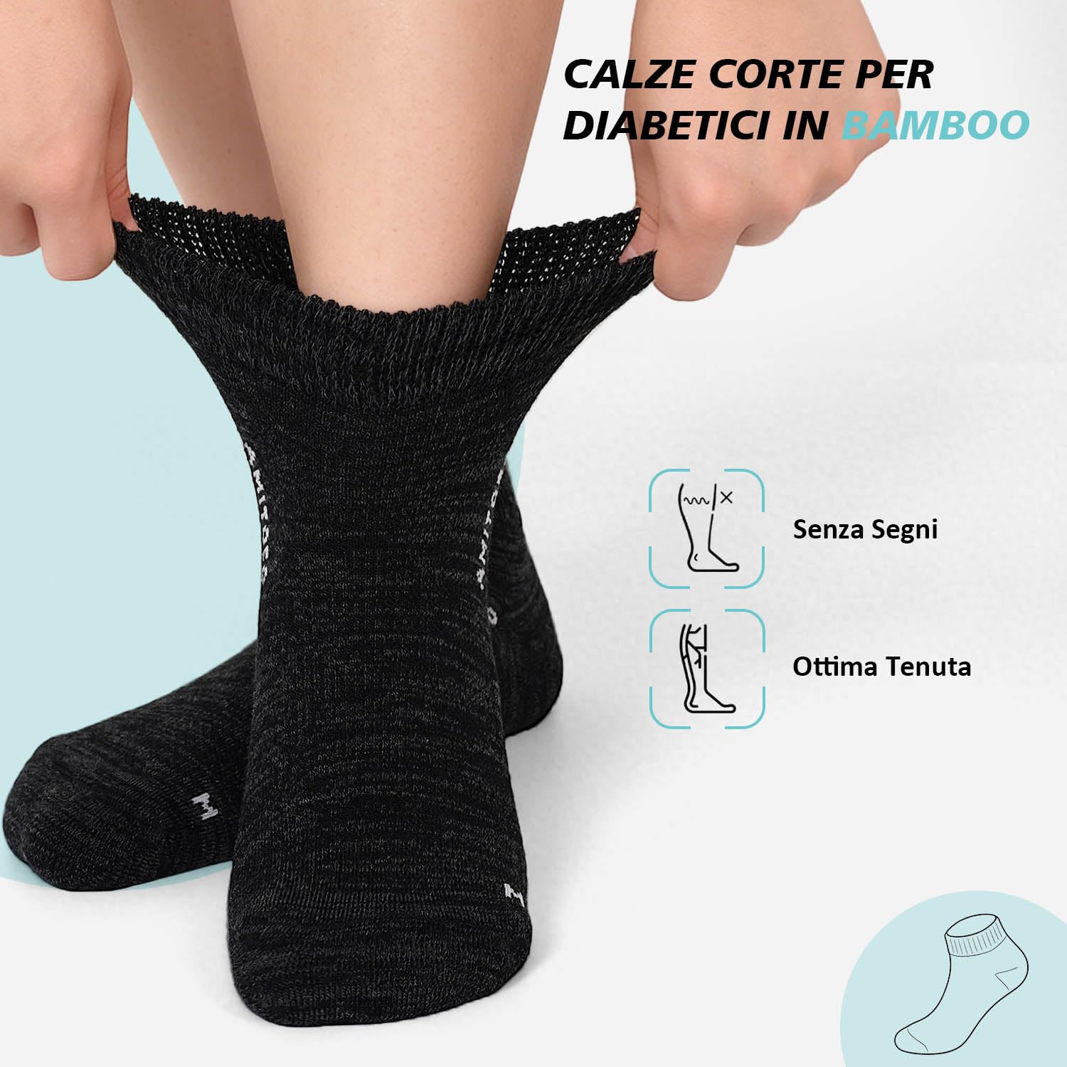 Calzini Senza Elastico Bambù: Calze per Diabetici Uomo Donna Corti Senza Cuciture Extra Larghi Comodi Foderato in Spugna per Caviglie Piedi Gonfi Gravidanza e Circolazione Gravidanza