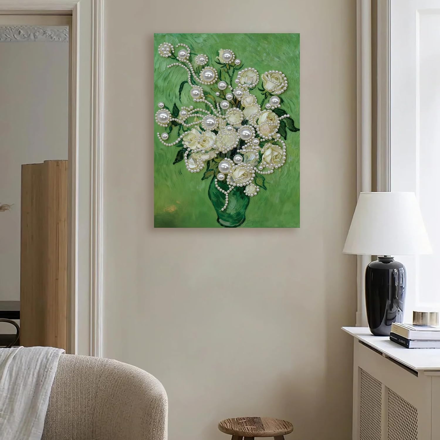 30x40cm DIY Vase Pearl Diamond Art Painting Kit with Frame Gem Dot Picture Craft for Adults Beginners Handmade Home Wall Decor Gift Set