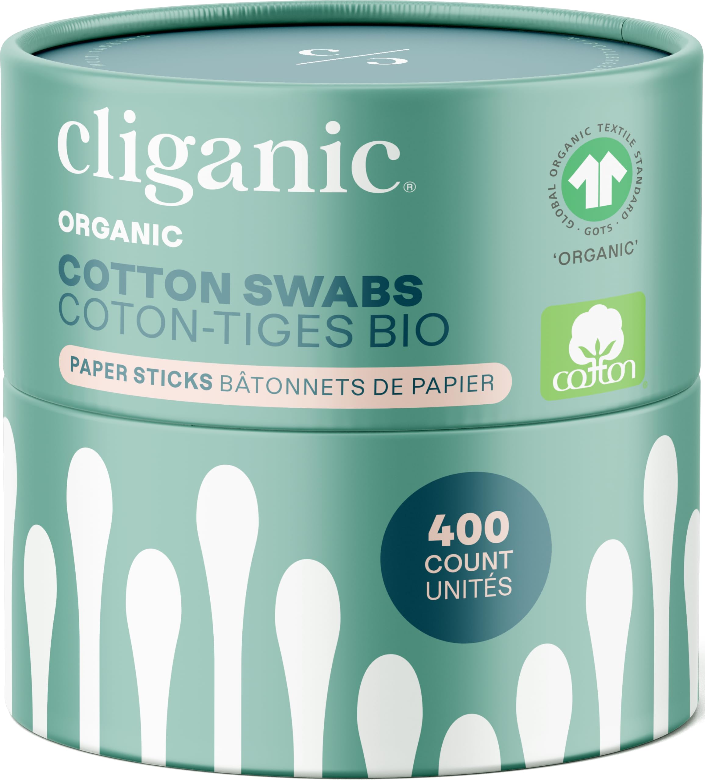 Cliganic Organic Cotton Swabs 400 Count - 100 Pure Natural Cotton Chlorine-Free Hypoallergenic Soft Gentle Absorbent Paper Buds