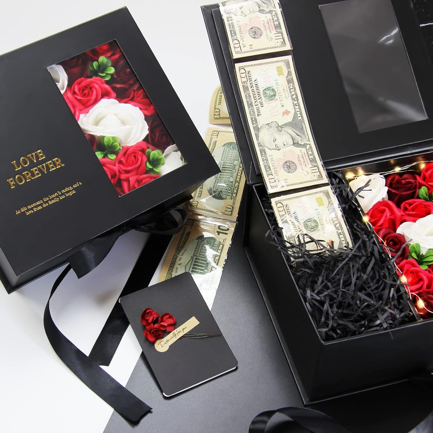 Money Pull Box for Cash Gift - Luxury Money Pull Out Flower Gift Box with Lid Flower and Ribbon, Unique Birthday Gift Box for Wife, Girlfriend, Mother, Friend - Image 5