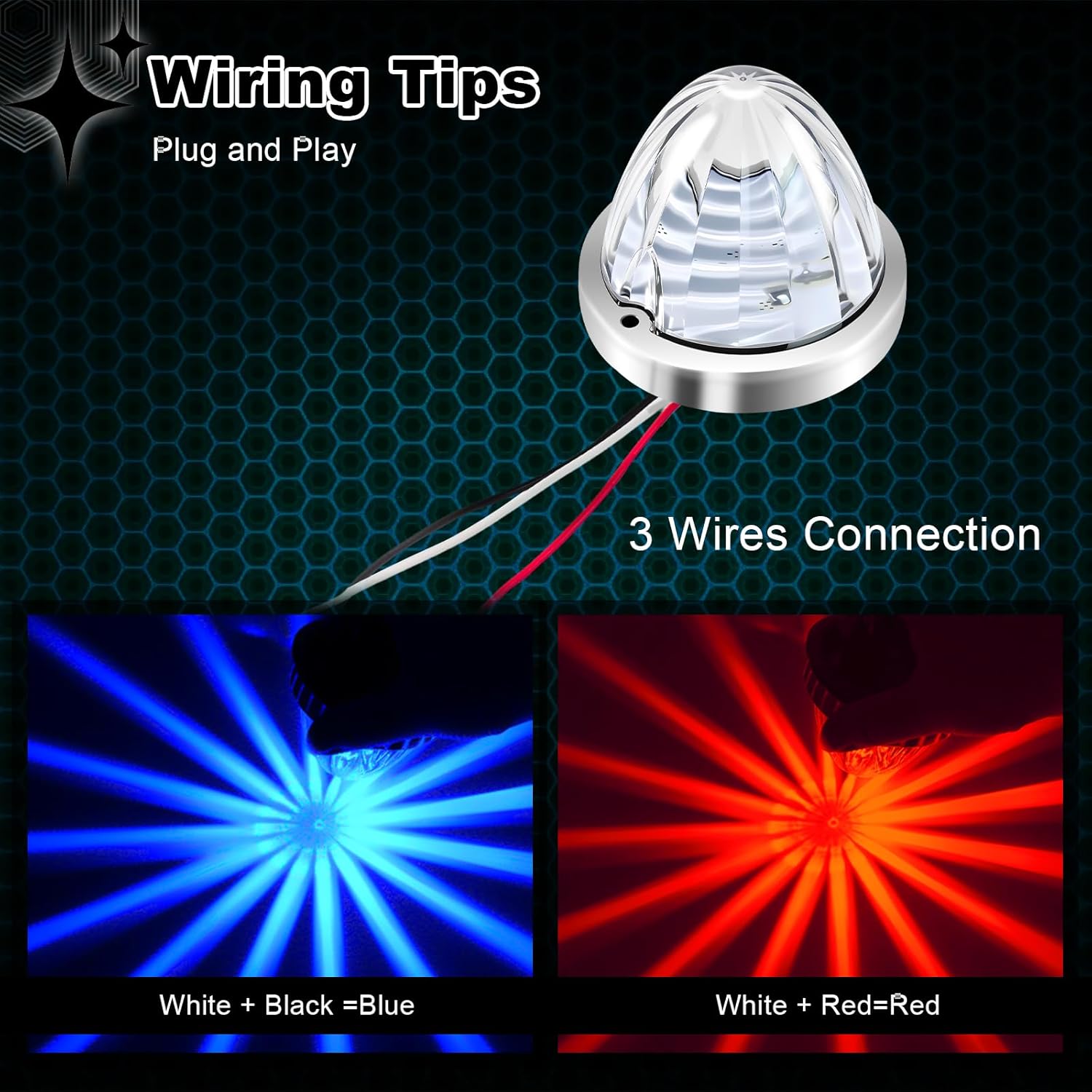 2Pcs Dual Color Red/Blue Watermelon Lights Red Turn Signal Marker to Blue Auxiliary Interior Dome Lights Lamps for Semi Truck, w/Reflector Flush Mount Clear Lens Stainless Bezel