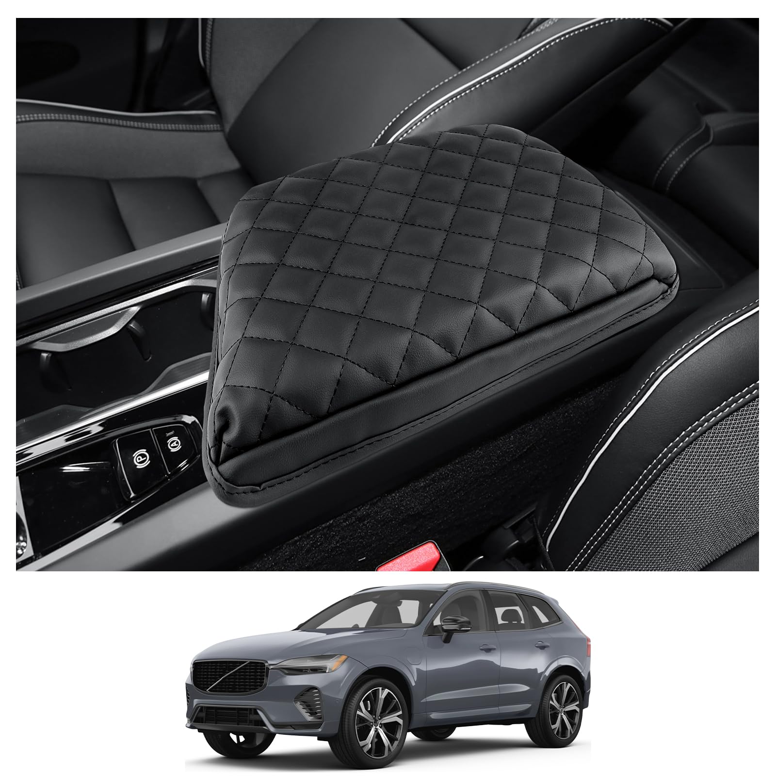CDEFG Kompatybilny z Volvo XC60 V60 S60 2017-2024 2025 podłokietnik środkowy podłokietnik pokrywa osłona osłona konsoli środkowej, sztuczna skóra, podłokietnik, pokrowiec, pokrowiec samochodowy XC60,