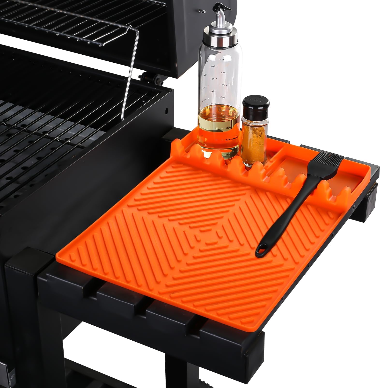 Grill Mat- Side Shelf Mat for Blackstone Silicone Grill Pad for Outdoor Grill Kitchen Counter Large Silicone Spatula Mat with Drip Pad, Grill BBQ Caddy Utensils Holder for Griddle Accessories