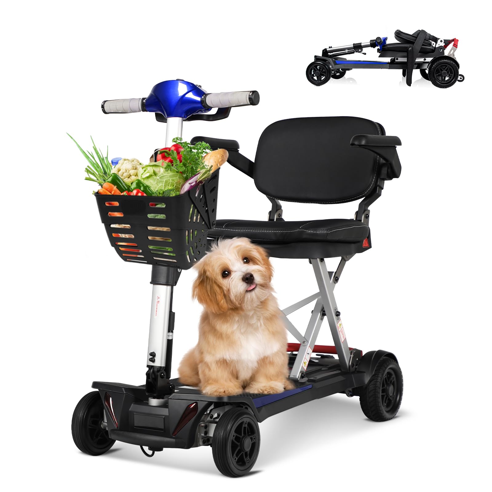 Foldable Mobility Scooter for Seniors Adults, 4 Wheel Electric Mobility Scooter,Lightweight Folding Travel Mobility Scooters with Basket,All Terrain,Airlines Approved,Blue