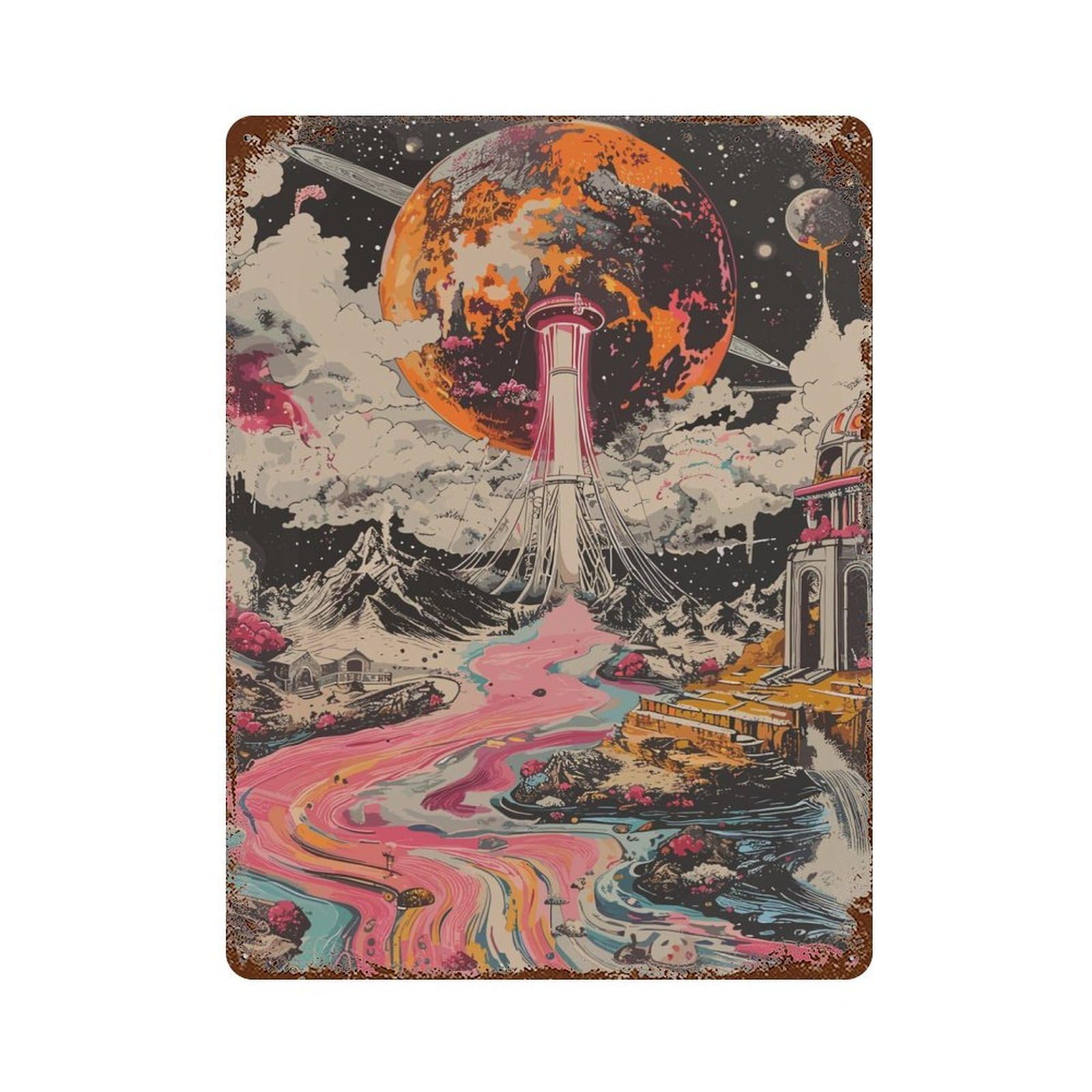 Planet Mystic Rusty Metal Tin Sign 15.7"x11.8", Ideal for Patio, Garden Room And Bar Decor
