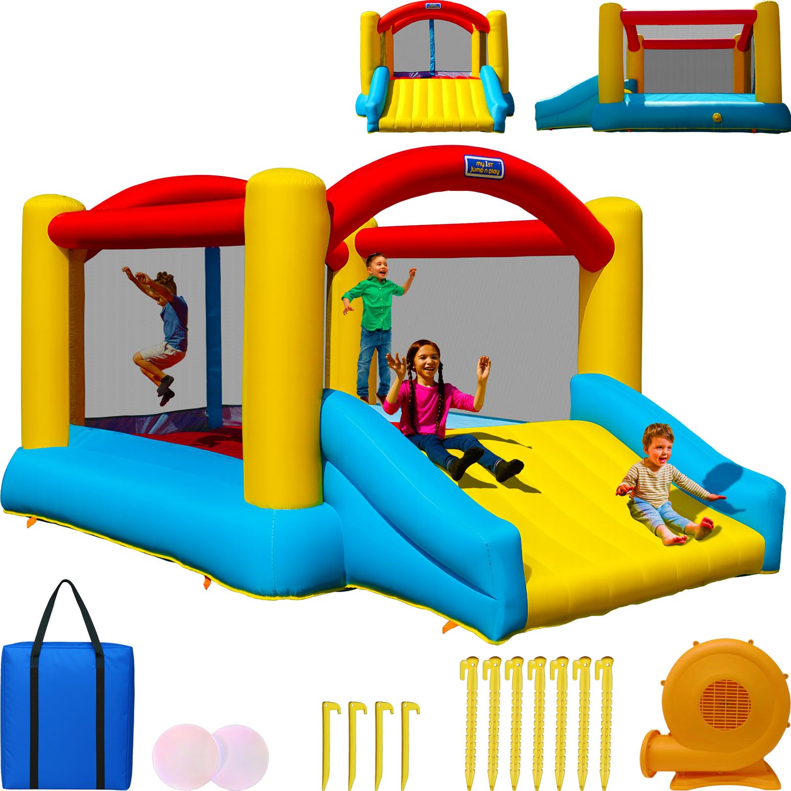 Sportspower 12.5' x 9.5' x 6.8' My 1st Jump N Play Inflatable Bounce House with Air Blower