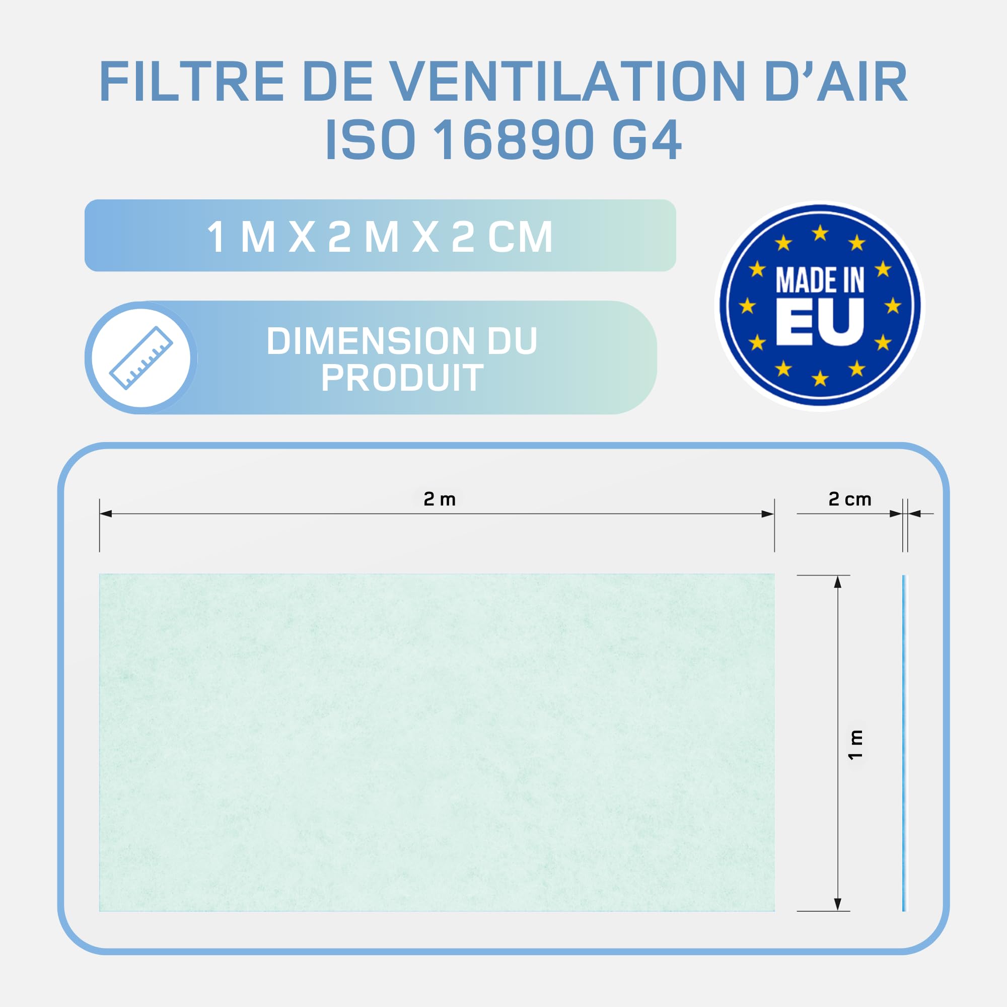 Filtre G4 Rouleau 1x2m Filtre pour Hotte Aspirante, Peut être Découpé sur Mesure, Universel Filtre de Poussière et Filtre à Graisse ISO 16890 Filtre G4 Fabriqué en EU