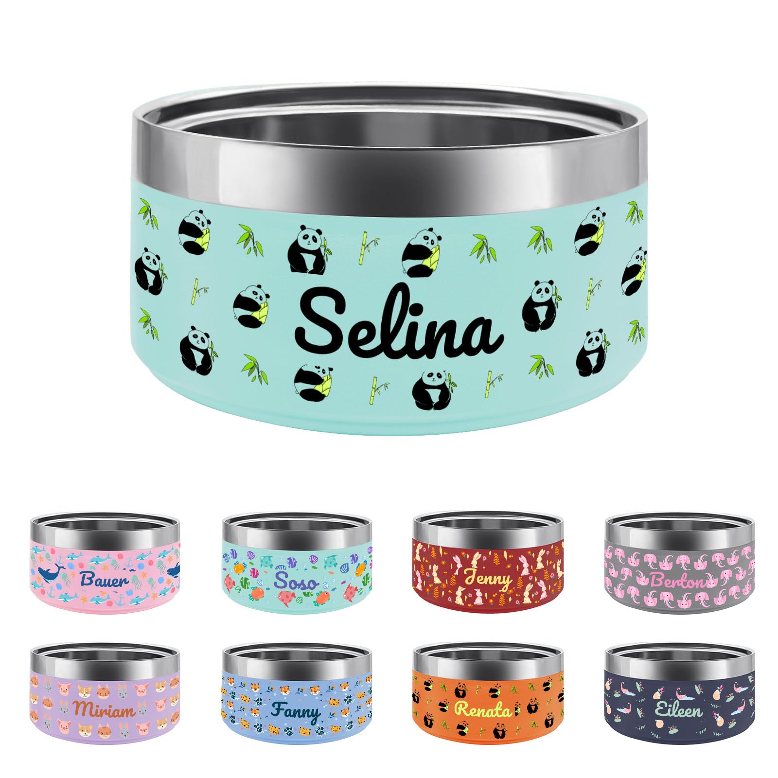 Personalized Dog Bowl with Name and Pattern,UV Print Custom Stainless Steel Pet Bowl Non Slip for Water and Food 25oz,35oz (Animal Pattern)