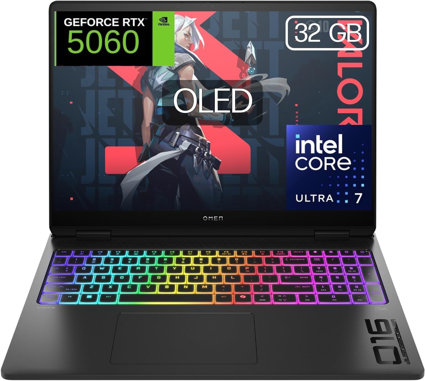 HP Omen MAX Gaming-Laptop, 40,6 cm (16 Zoll), OLED 240 Hz, Ultra 7-255HX, 32 GB RAM, 1 TB, NVIDIA GeForce RTX 5060 8 GB, FreeDos, Schwarz, QWERTY-Tastatur Spanisch