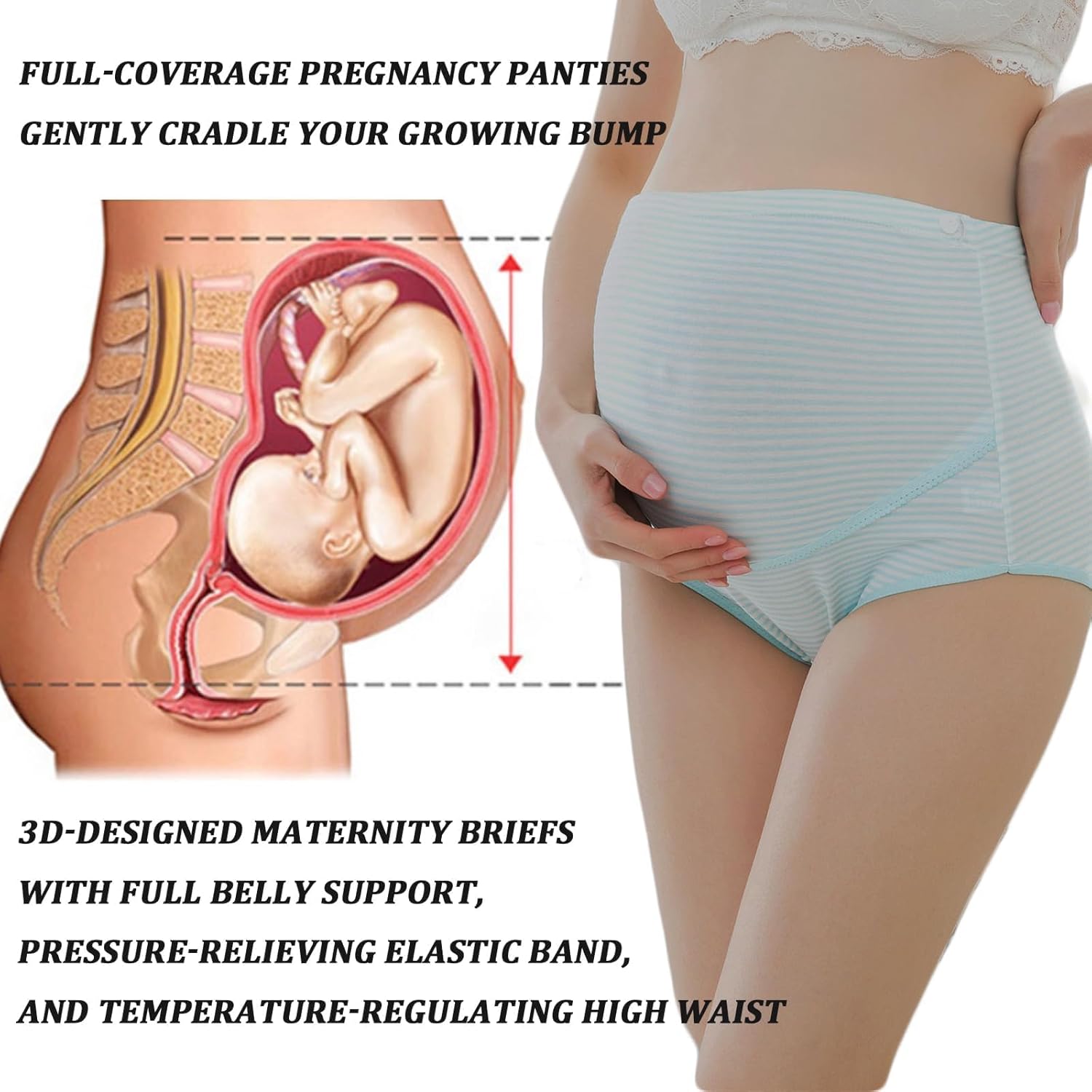 Maternity Cotton Underwear High Waist Adjustable Pregnancy Seamless Soft Hipster Panties Over Bump 4-Pack - Image 5