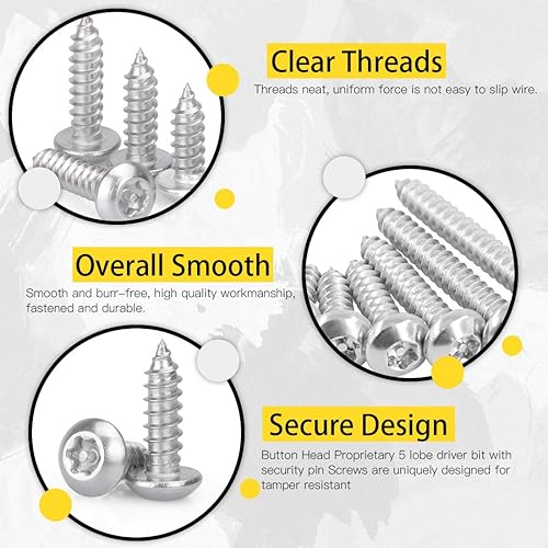 Miniatura 4 de Hilitchi Juego de 210 tornillos de acero inoxidable #10 Torx con cabeza de botón para chapa metálica antirrobo, de seguridad, antirrobo, a prueba de