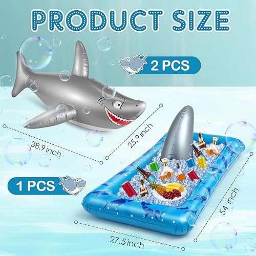 Miniatura 2 de Deekin 3 decoraciones de fiesta de tiburones incluyen 1 enfriador inflable de fiesta de tiburón, 2 flotadores inflables de juguete para piscina para