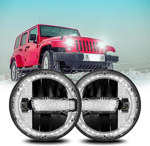 Miniatura 1 de Faro LED redondo de 7 pulgadas compatible con J-EEP R4, faros redondos impermeables con luz de señal de giro DRL de haz altobajo, 6000 K3000 K, 300 W