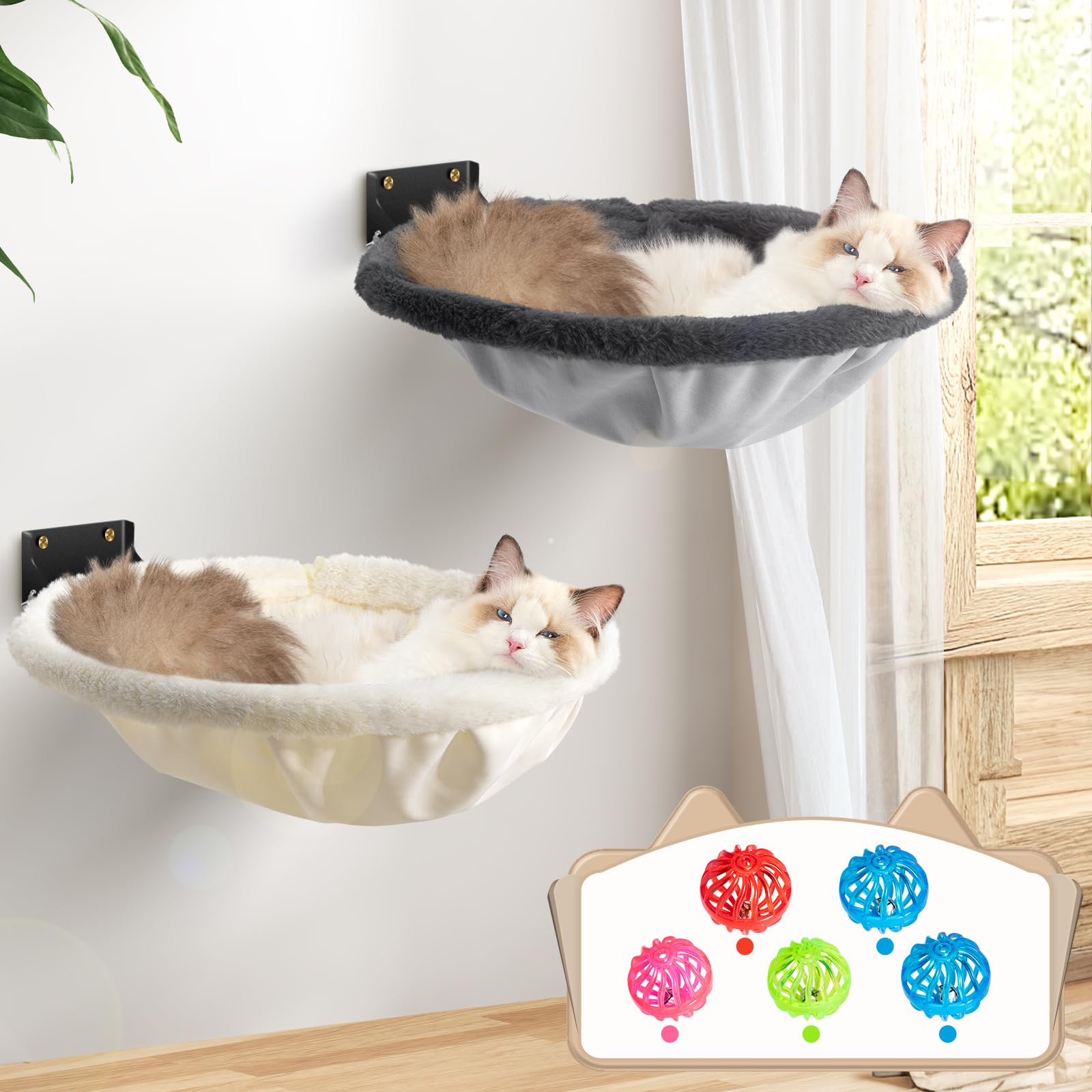 JUNSPOW Cat Hammock Wall Mounted, Foldable & Stable Cat Beds- Breathable Cats Wall Shelves for Sleeping, Playing, Climbing, and Lounging - Maximum