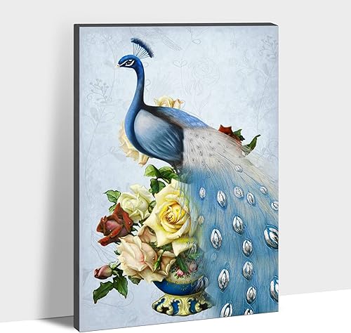 Miniatura 7 de Looife Lienzo decorativo para pared de pavo real, 16 x 32 pulgadas, pájaros verde azulado con flores, decoración de pared para decoración de DW148