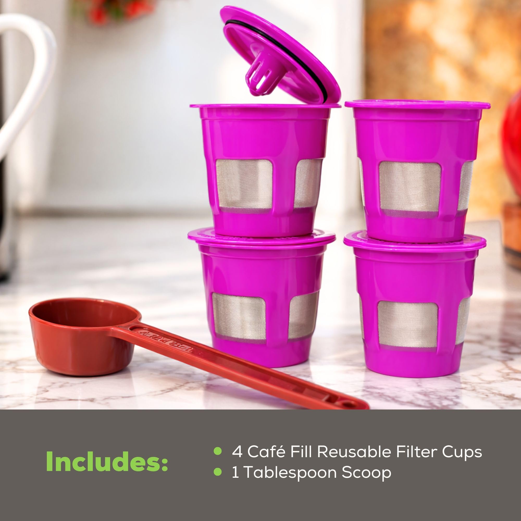 Cafe Fill 4-Pack Reusable Refillable Coffee Pod Filter Capsules Plus Coffee Scoop by Perfect Pod | Compatible with Keurig ...