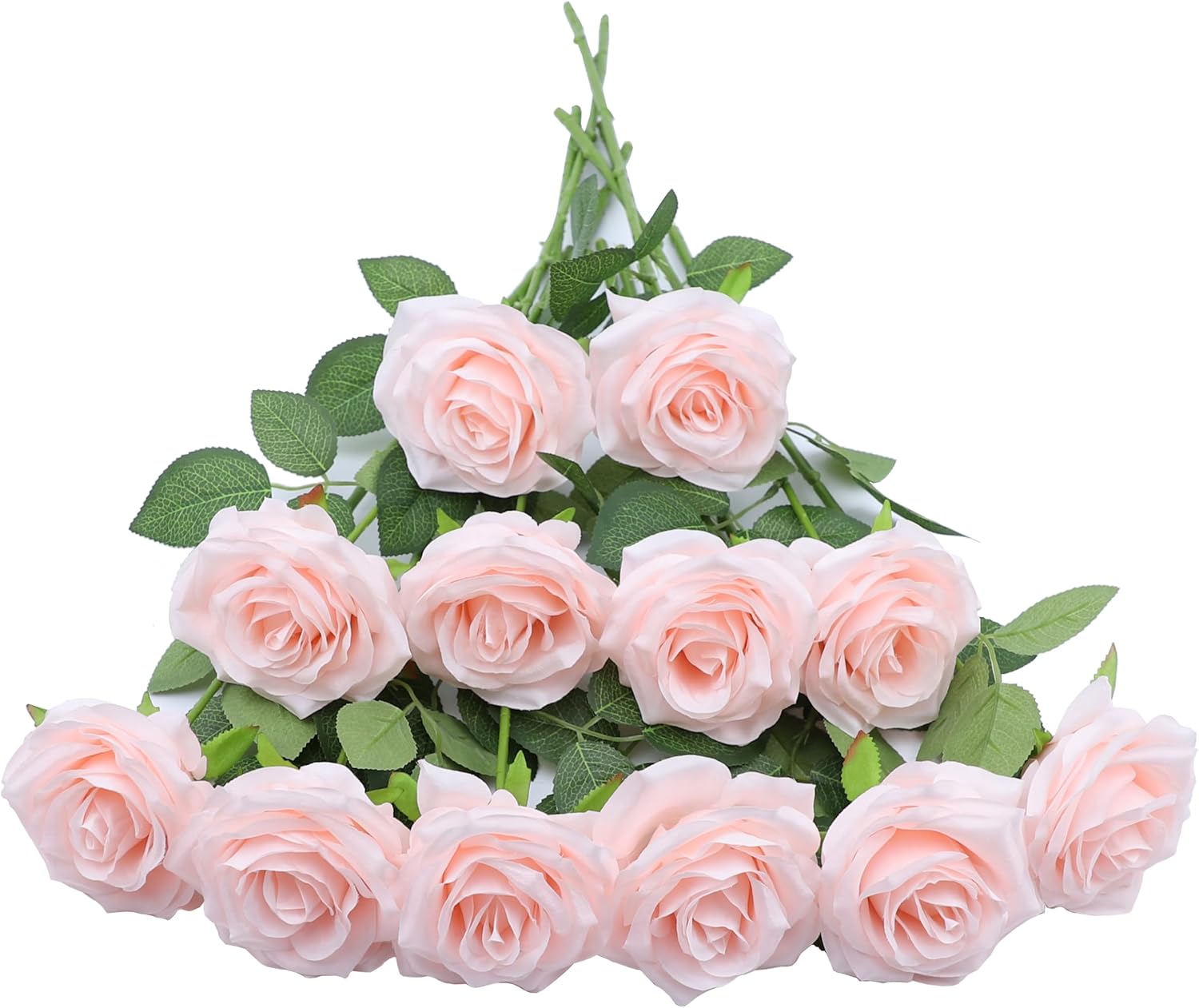 Artificial Rose Flower 12Pcs Blush Rose Fake Rose Silk Rose Real Looking Fake Flowers with Stems for DIY Wedding Bouquets Tables Centerpieces Floral Arrangements Festival Decoration 12 Blush