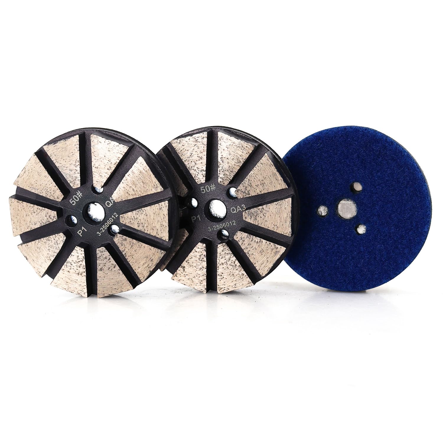 3" 3Pcs Metal Diamond Floor Polishing Pads Grit 50 Dry or Wet for Stone Tile Marble Granite Concrete Sanding Disc