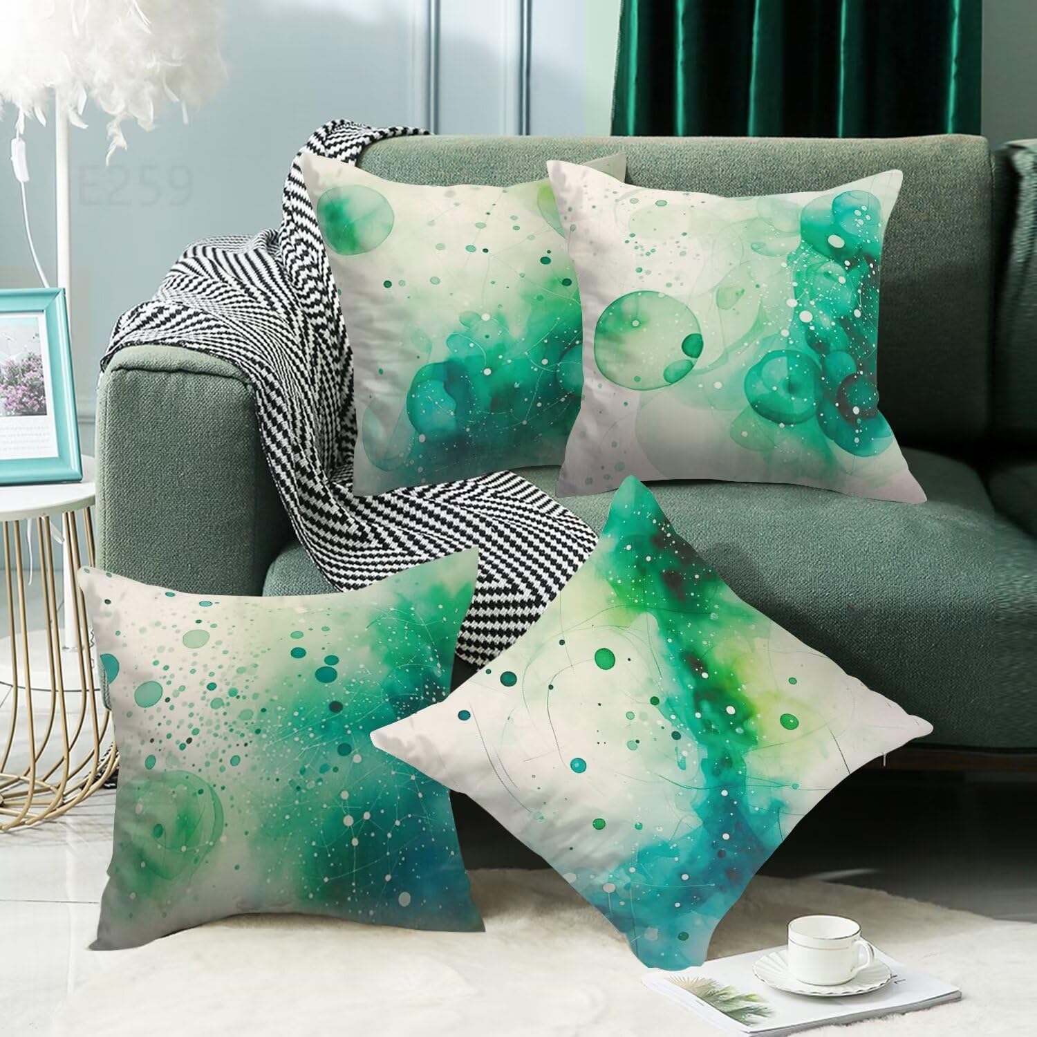 Verde Beige Federe Cuscini Divano 70x70cm,4 Pack Astratto Estate Esterno Cuscini per Divano,Doppio Lato Quadrato Morbido Cuscini Divano,per Divano Soggiorno Sedia Autunno Dekoration Cuscino LY-259