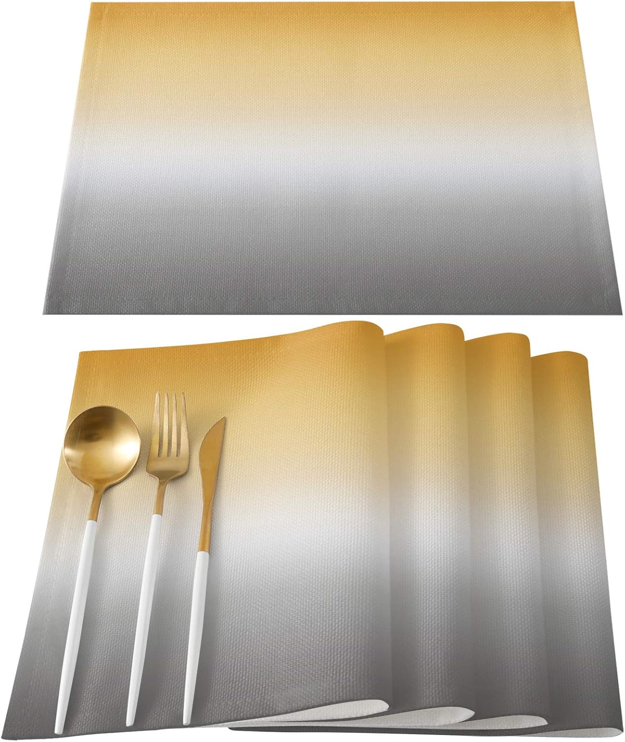 SIMIGREE Placemats for Dining Table Set of 6, Cotton Linen Table Mats Insulation Non-Slip Washable Kitchen Table Placemats for Adults/Kids, Ombre Yellow White Grey Gradient
