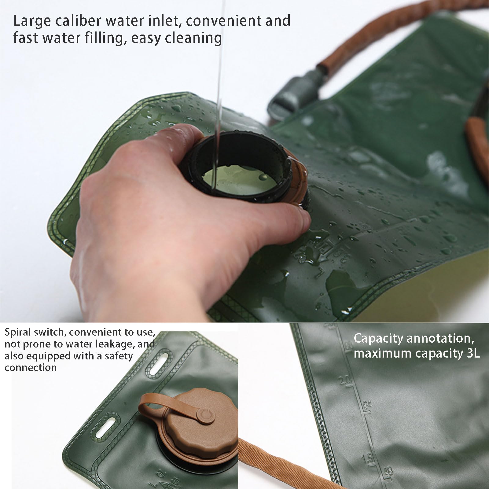Bolsa de Hidratación, Vejiga de Hidratación, Bolsa De Agua para Mochila Hidratación 3L, Bolsa de Agua Portátil, Tapa a Prueba de Fugas y Tubo de Aislados, para Ciclismo, Correr, Senderismo, Escalada