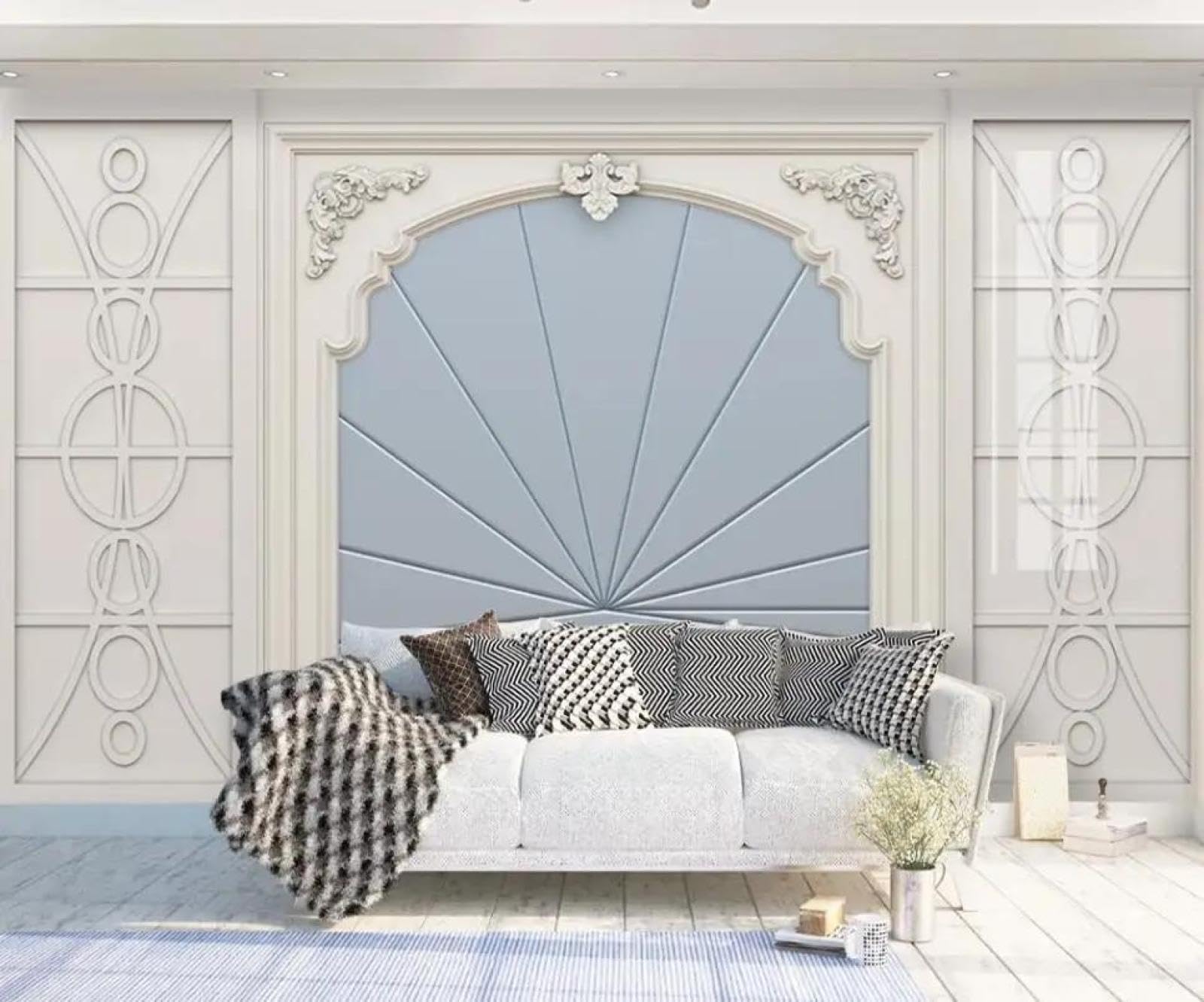 Papier peint mural 3D moderne avec ligne blanche simple pour décor de chambre