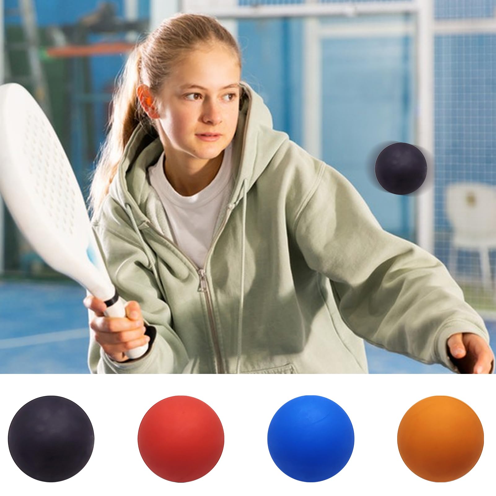 Pelotas de Squash Profesionales - Paquete de 4 Pelotas de Squash de Goma de Alta Elasticidad para niños Principiantes, Pelotaas de Entrenamiento Huecas para Deportes al Aire Libre de Alta Visibilidad — view 4