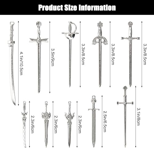 Miniatura 2 de Marcapáginas de espadas, 40 unidades, espadas antiguas plateadas para hombres, juego de bolígrafos de espada antigua para amantes de los libros,